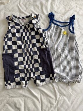 Carter's Navy Checkerboard Romper & Navy-Trim Striped Tank 2-Pack